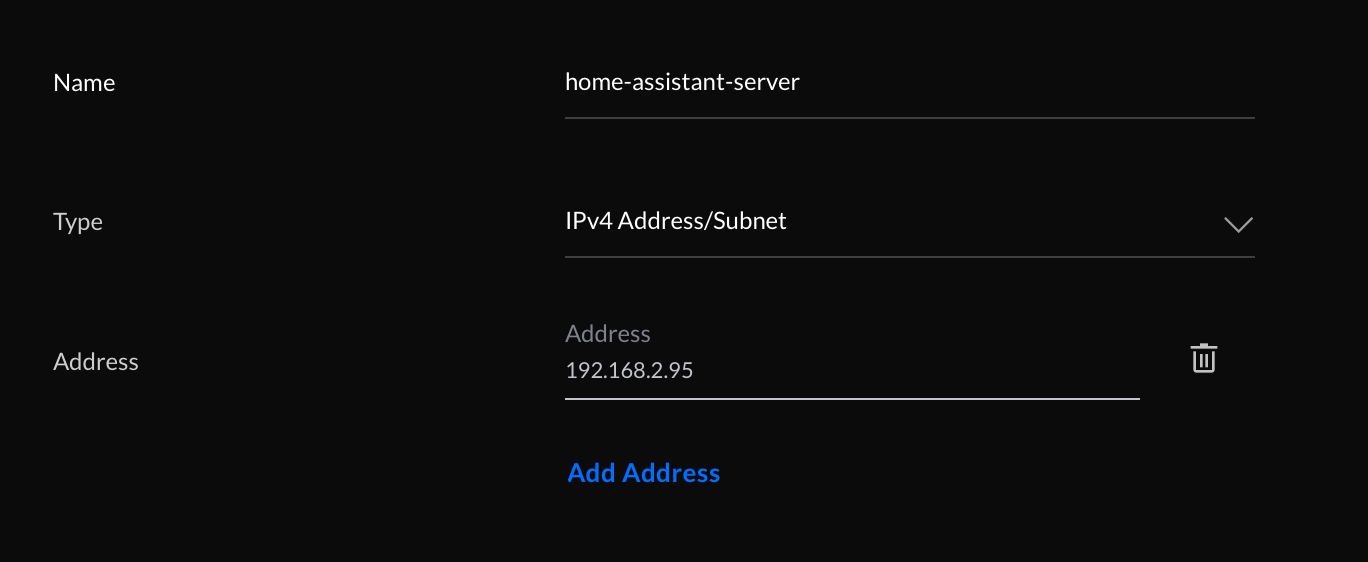 Unifi: IP group with my Home Assistant server