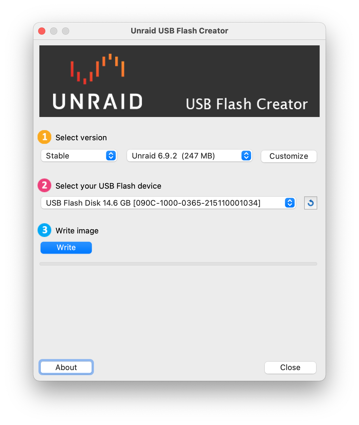 Screenshot of Unraid USB Flash Creator